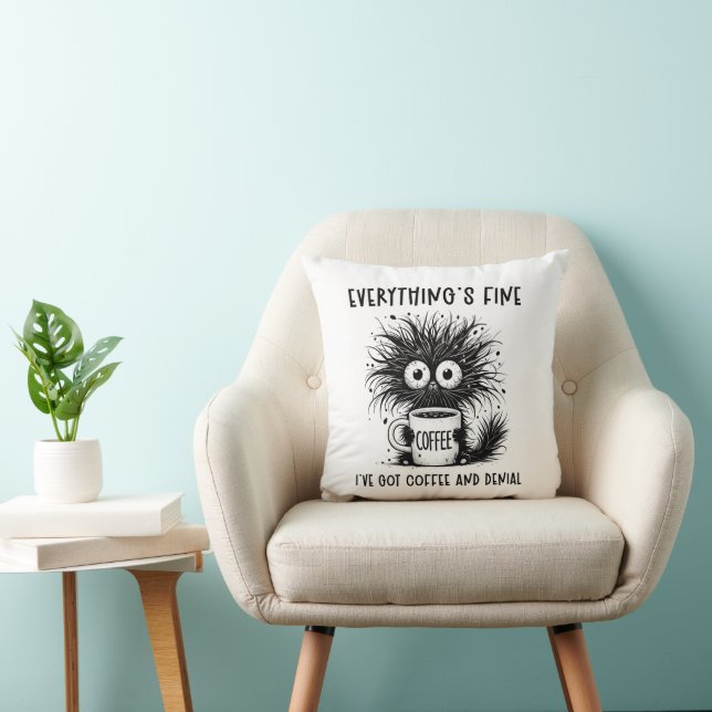 Funny Anxious Cat Coffee Everything's Fine Cushion (Chair)