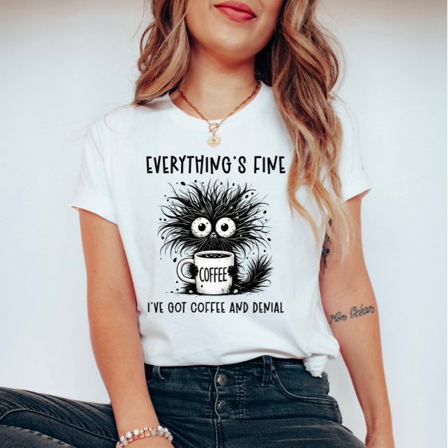 Funny Anxious Cat Coffee Everything's Fine T-Shirt (Creator Uploaded)