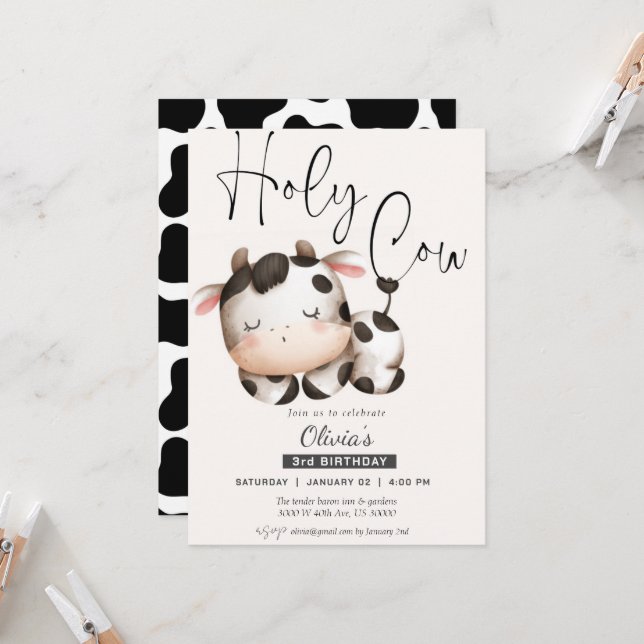 Funny, Any age, gender neutral cow birthday  Invitation (Front/Back In Situ)