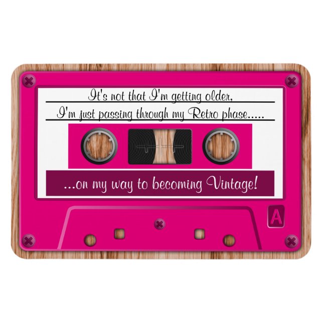 Funny Any Colour Growing Old Retro Cassette Tape Magnet (Horizontal)