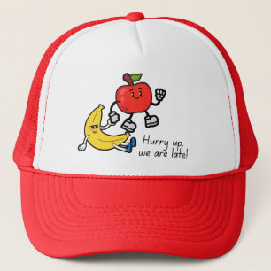 Funny Apple and Banana Running Trucker Hat - Hurry