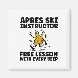 Funny Apres Ski Instructor Free Beer Drinking Skii Magnet