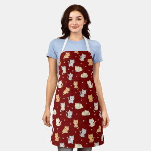 Funny Apron For Cat Lover Kawaii Cat Pattern