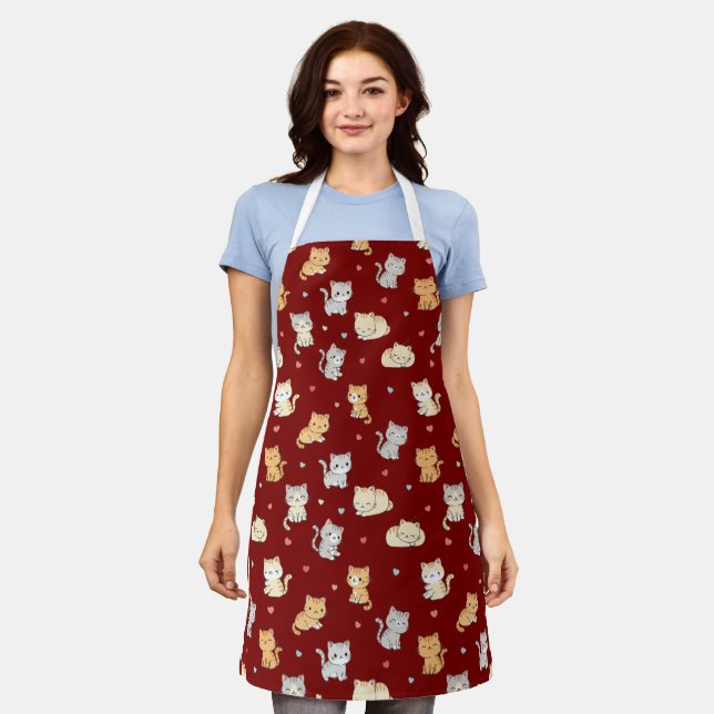 Funny Apron For Cat Lover Kawaii Cat Pattern (Worn)