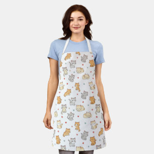 Funny Apron For Cat Lover Kawaii Cat Pattern
