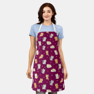 Funny Apron For Cat Lover Kawaii Cat Pattern
