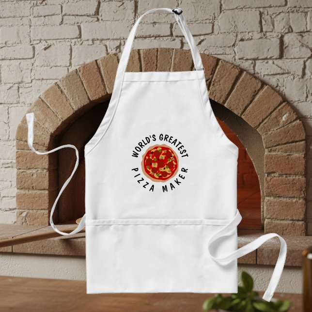 Funny apron for World's Greatest Pizza Maker (White kitchen apron for world's greatest pizza maker.)
