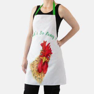 Funny Apron with Surprised Rooster - Custom Text