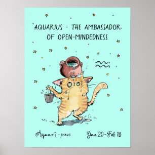 Funny Aquarius poster Zodiac Cat Star sign poster