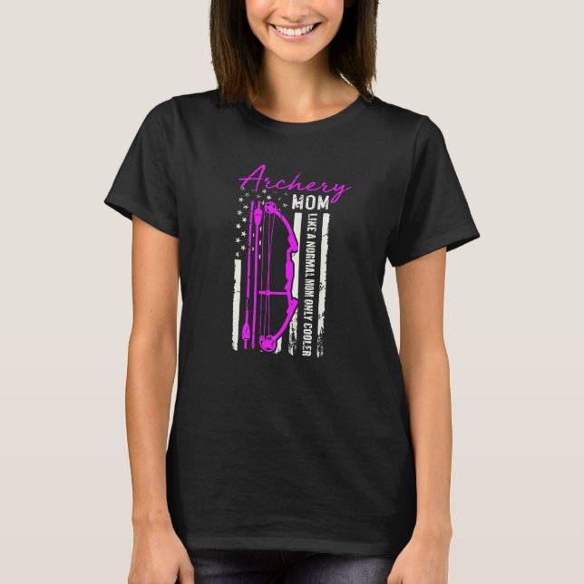 Funny Archery Mum American Us Flag Bow Bowhunting  T-Shirt (Front)