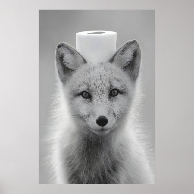 Funny Arctic Fox Bathroom Print, Toilet Paper on Poster (Front)