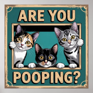 Funny "Are You Pooping?" Calico, Tabby & Black Cat Poster