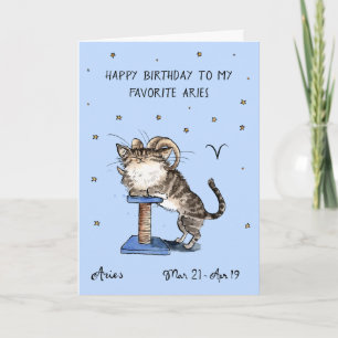 Funny Aries card Zodiac Cat Star sign horoscope