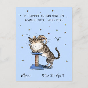Funny Aries postcard Zodiac Cat Star sign postcard