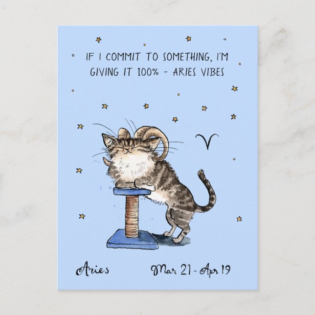 Funny Aries postcard Zodiac Cat Star sign postcard (Front)