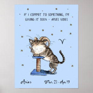 Funny Aries poster Zodiac Cat Star sign poster