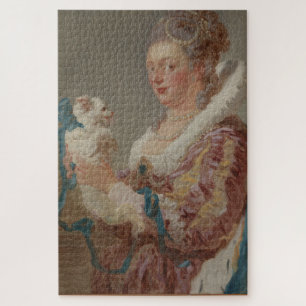 Funny Aristocratic Woman with a Small Dog Large Jigsaw Puzzle