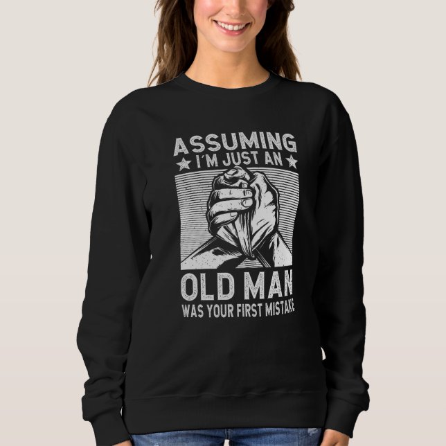 Funny Arm wrestling old man arm wrestler Premium Sweatshirt (Front)