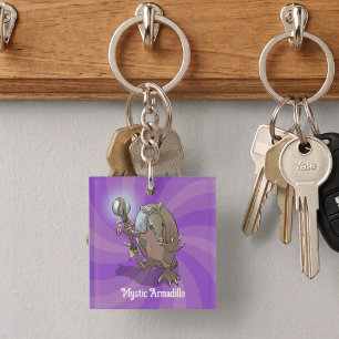 Funny Armadillo Add Your Own Text Hypnotic Cartoon Key Ring