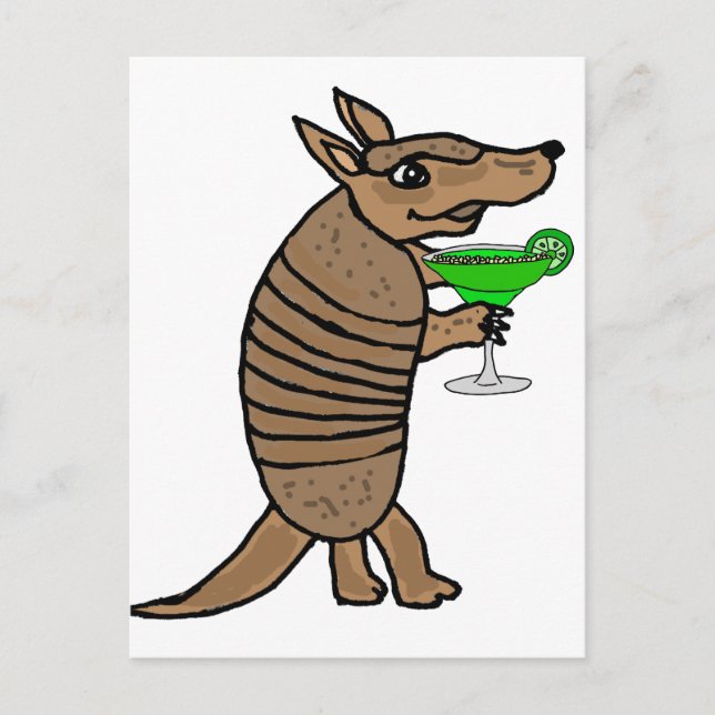 Funny Armadillo Drinking Margarita Art Postcard (Front)