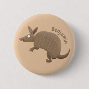 Funny armadillo happy cartoon illustration 6 cm round badge