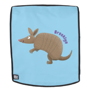 Funny armadillo happy cartoon illustration backpack