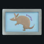 Funny armadillo happy cartoon illustration belt buckle<br><div class="desc">This happy armadillo is looking for fun! Drawn in cute cartoon illustration style.</div>