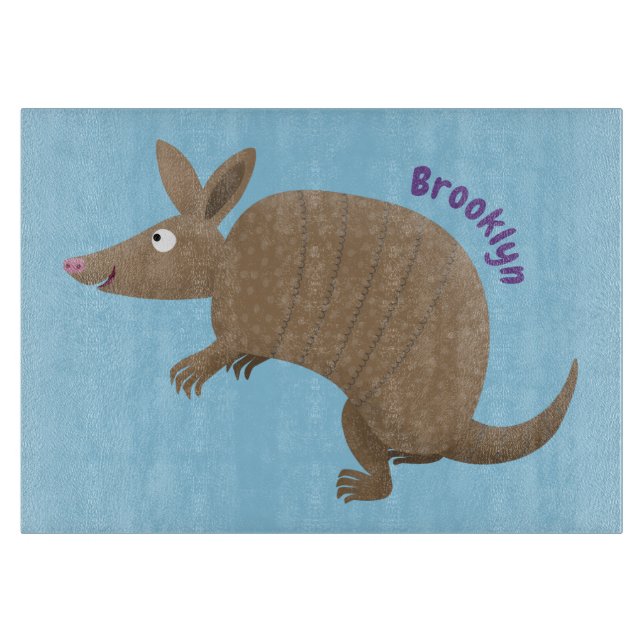 Funny armadillo happy cartoon illustration cutting board (Front)