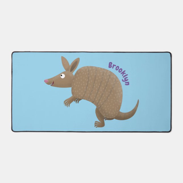 Funny armadillo happy cartoon illustration desk mat (Front)