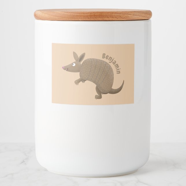 Funny armadillo happy cartoon illustration food label (Front)
