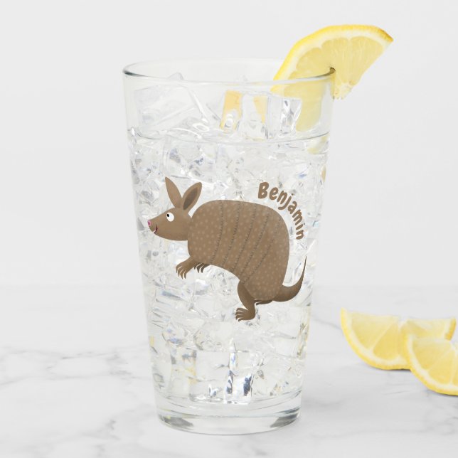 Funny armadillo happy cartoon illustration glass (Back Ice)