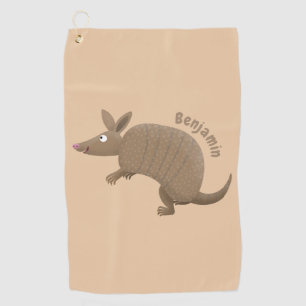 Funny armadillo happy cartoon illustration  golf towel