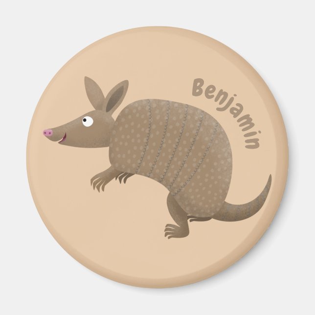 Funny armadillo happy cartoon illustration magnet (Front)