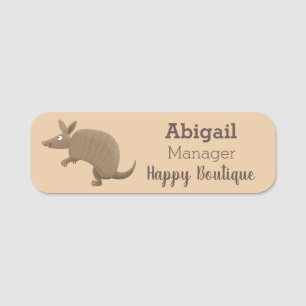 Funny armadillo happy cartoon illustration name tag