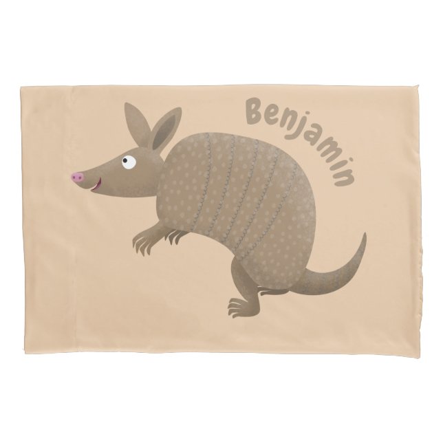 Funny armadillo happy cartoon illustration pillowcase (Front)