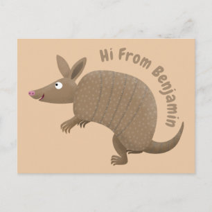 Funny armadillo happy cartoon illustration postcard