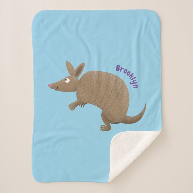 Funny armadillo happy cartoon illustration  sherpa blanket (Front)