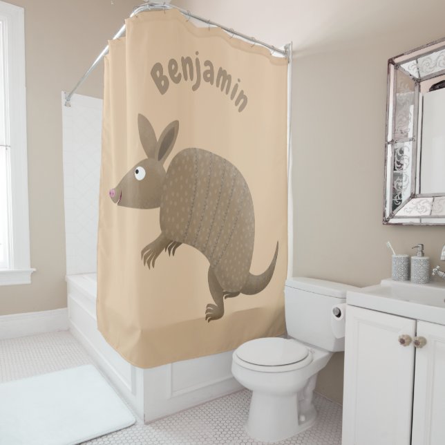 Funny armadillo happy cartoon illustration shower curtain (In Situ)