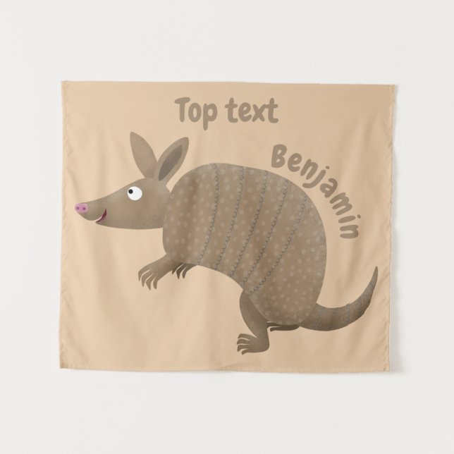 Funny armadillo happy cartoon illustration  tapestry (Front (Horizontal))