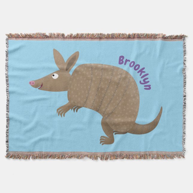 Funny armadillo happy cartoon illustration throw blanket (Front)