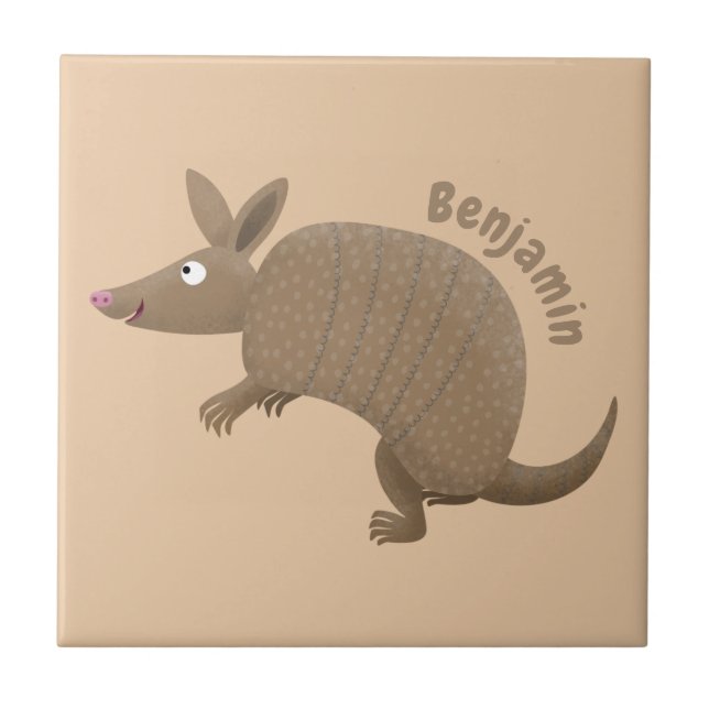 Funny armadillo happy cartoon illustration tile (Front)