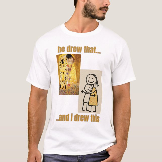Funny Art Comparison with Klimt and Stick Figures T-Shirt (Front)