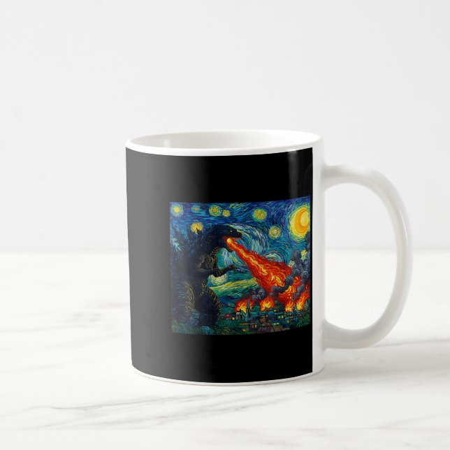 Funny Art Japanese Monster Kaiju In Van Gogh Starr Coffee Mug (Right)