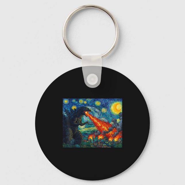 Funny Art Japanese Monster Kaiju In Van Gogh Starr Key Ring (Front)