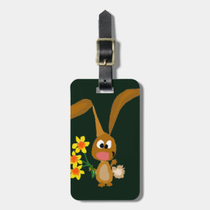 Funny Artsy Bunny Rabbit Holding Daffodil Flowers Luggage Tag