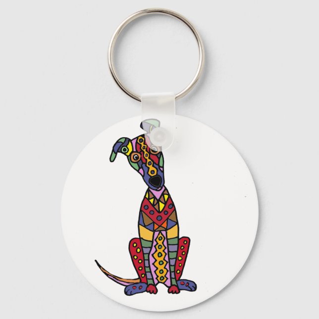 Funny Artsy Greyhound Dog Abstract Art Key Ring (Front)