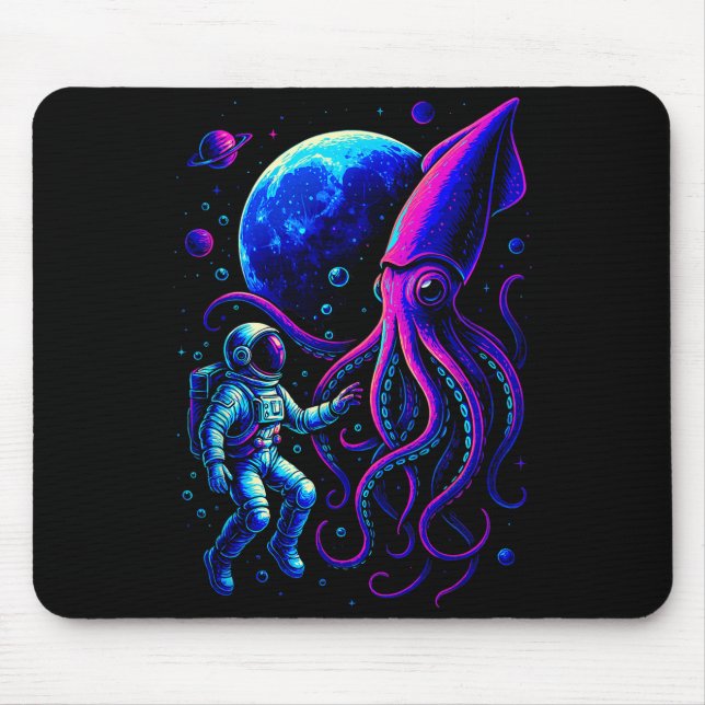 Funny Astronaut And Squid In Underwater Space With Mouse Pad (Front)