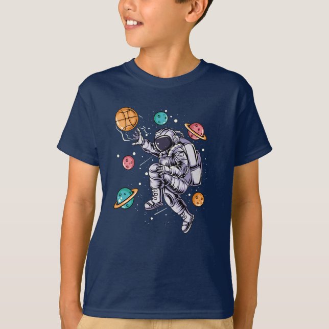 Funny Astronaut Basketball Space Galaxy T-Shirt (Front)