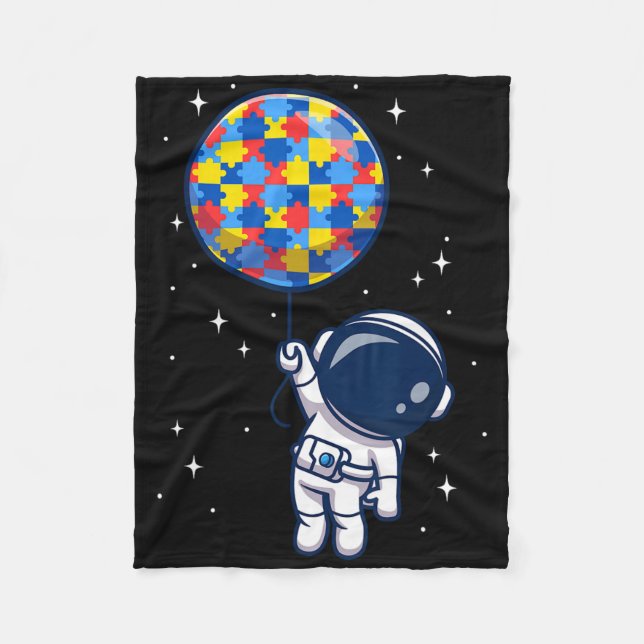 Funny Astronaut Bylloon Autism Awareness Space Lov Fleece Blanket (Front)