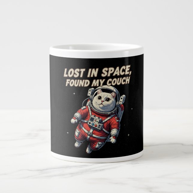 Funny Astronaut Cat Mug: Lost in Space Large Coffee Mug (Front)
